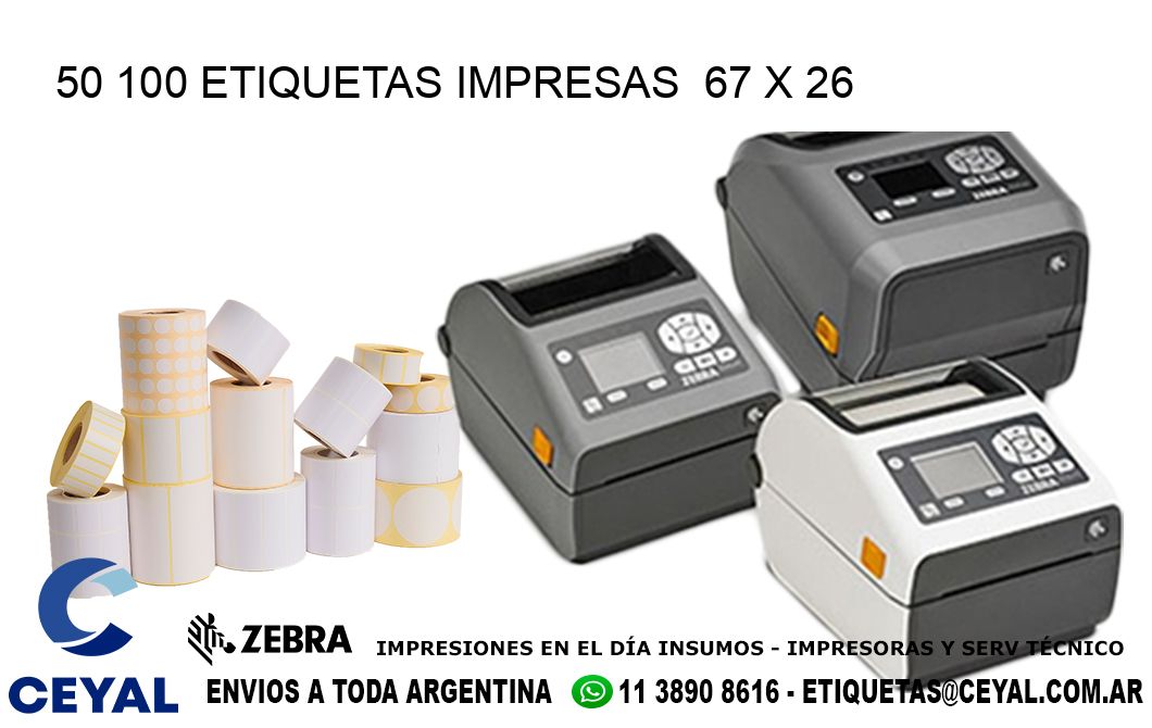 50 100 ETIQUETAS IMPRESAS  67 x 26