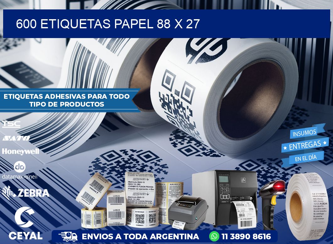 600 ETIQUETAS PAPEL 88 x 27