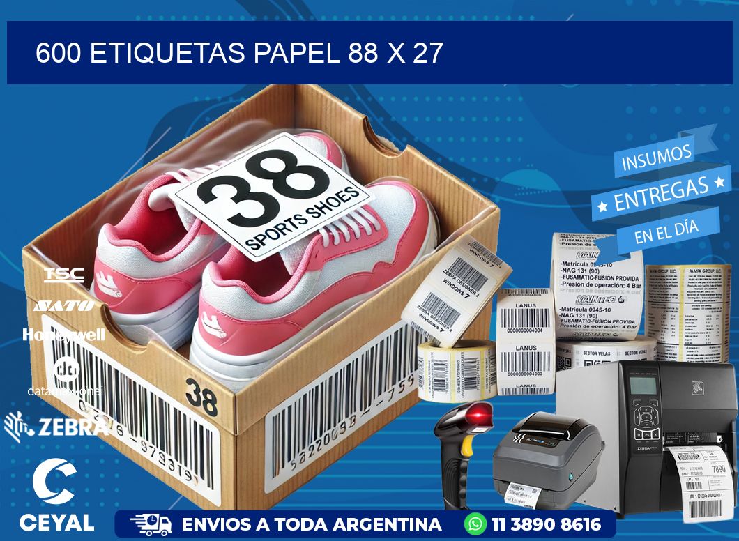 600 ETIQUETAS PAPEL 88 x 27