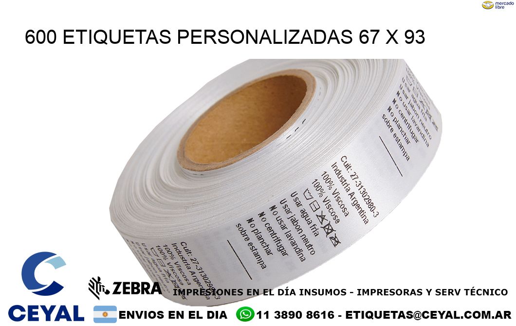 600 ETIQUETAS PERSONALIZADAS 67 x 93