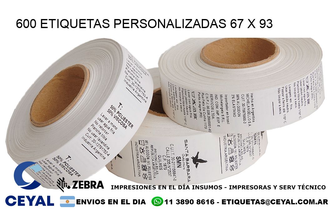 600 ETIQUETAS PERSONALIZADAS 67 x 93