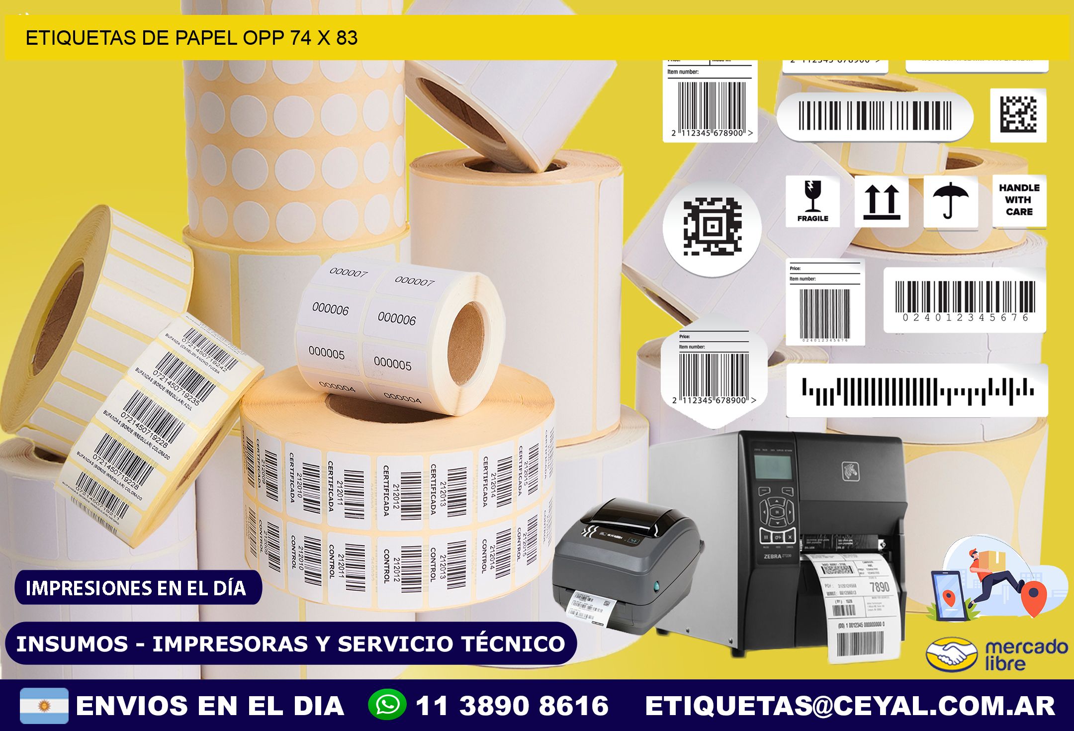 ETIQUETAS DE PAPEL OPP 74 x 83