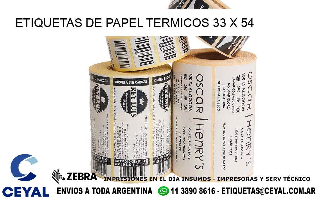 ETIQUETAS DE PAPEL TERMICOS 33 x 54