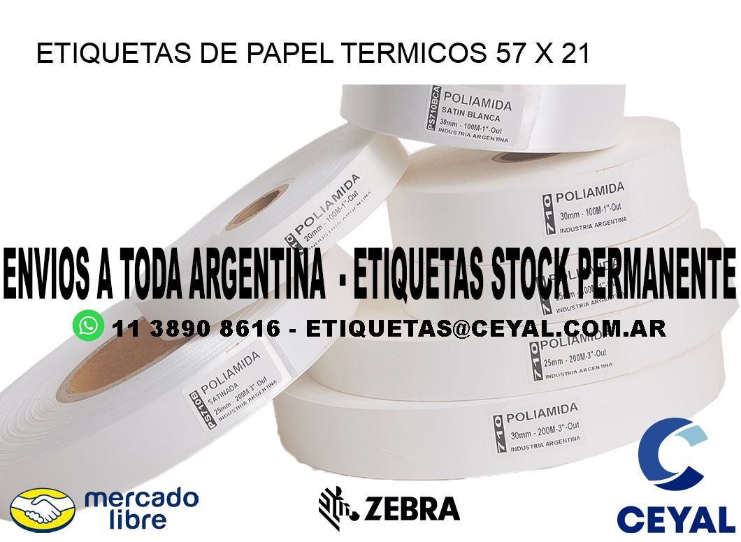 ETIQUETAS DE PAPEL TERMICOS 57 x 21