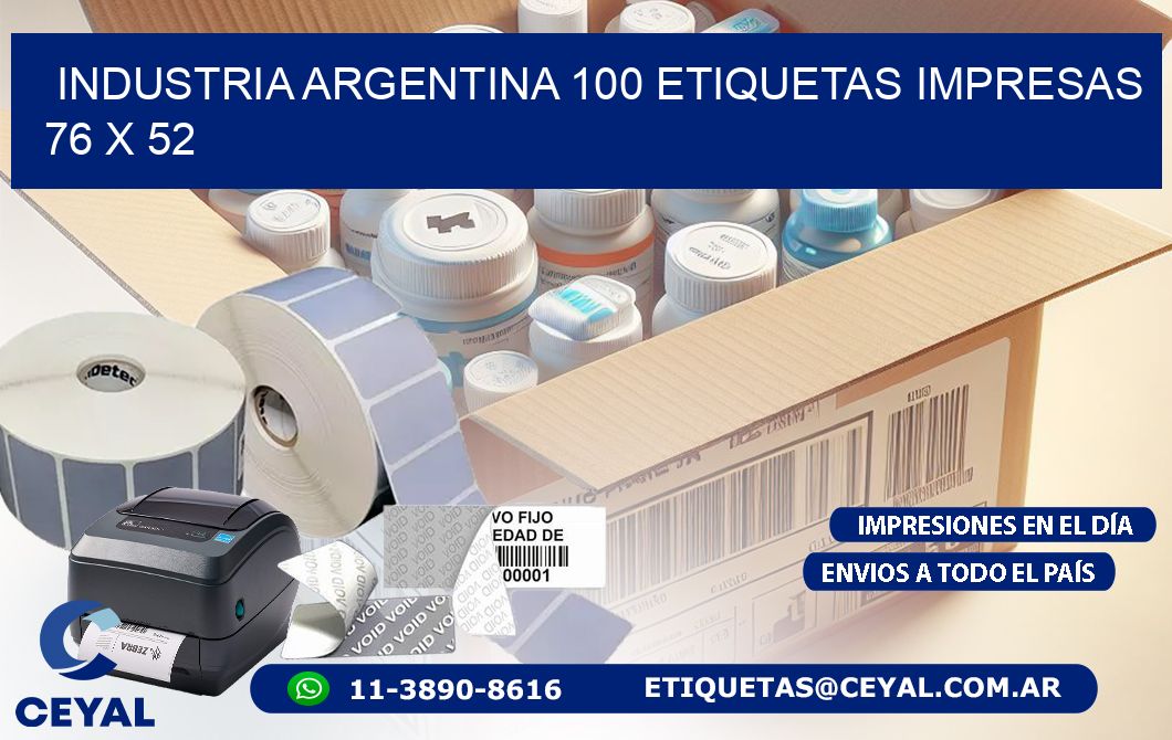 INDUSTRIA ARGENTINA 100 ETIQUETAS IMPRESAS  76 x 52