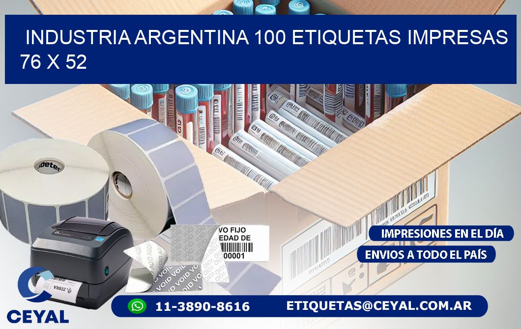 INDUSTRIA ARGENTINA 100 ETIQUETAS IMPRESAS  76 x 52