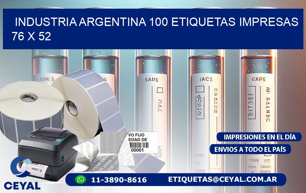 INDUSTRIA ARGENTINA 100 ETIQUETAS IMPRESAS  76 x 52