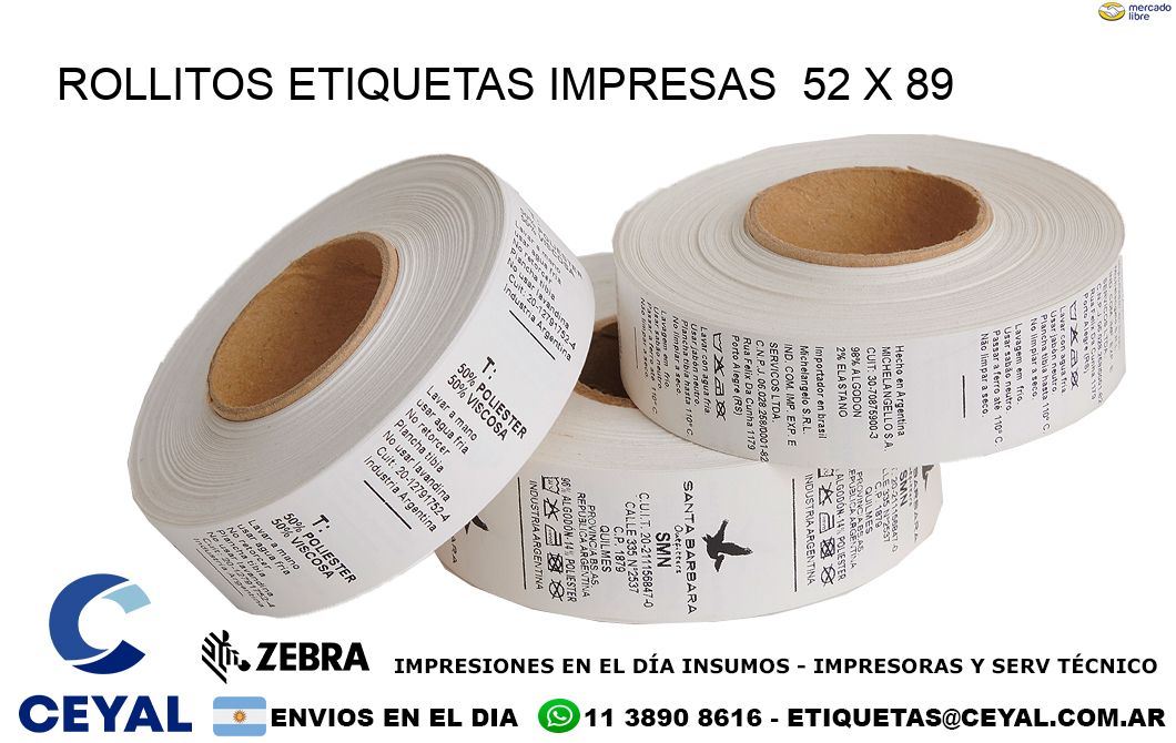 ROLLITOS ETIQUETAS IMPRESAS  52 x 89