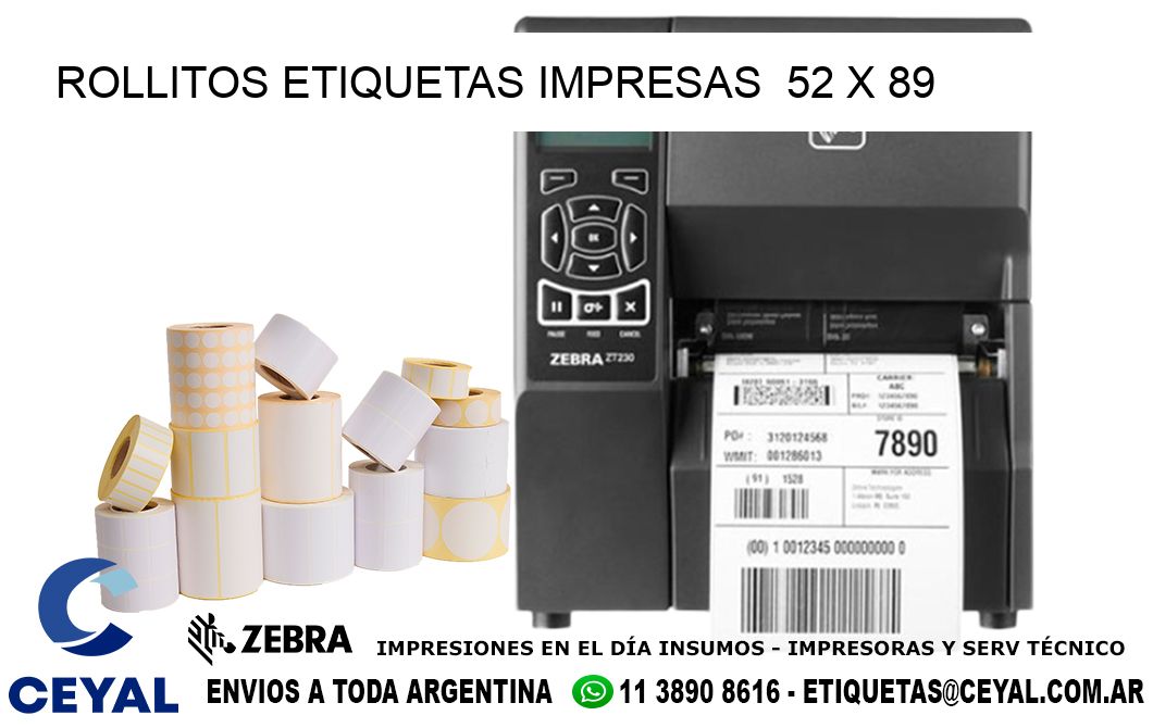 ROLLITOS ETIQUETAS IMPRESAS  52 x 89