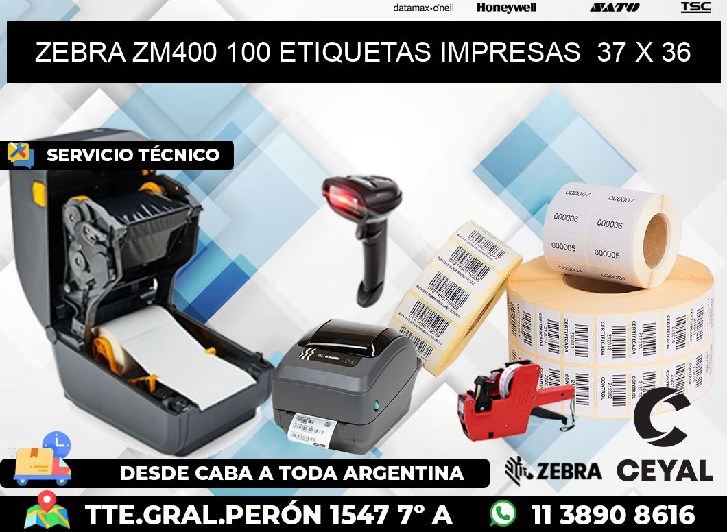 ZEBRA ZM400 100 ETIQUETAS IMPRESAS  37 x 36