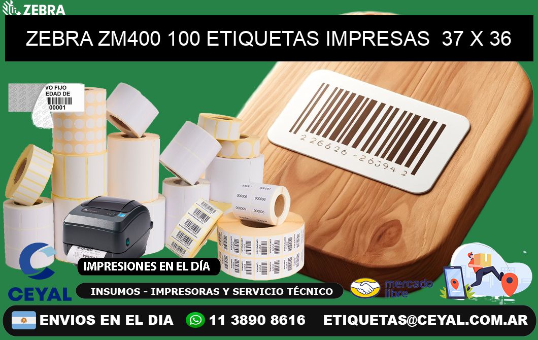 ZEBRA ZM400 100 ETIQUETAS IMPRESAS  37 x 36