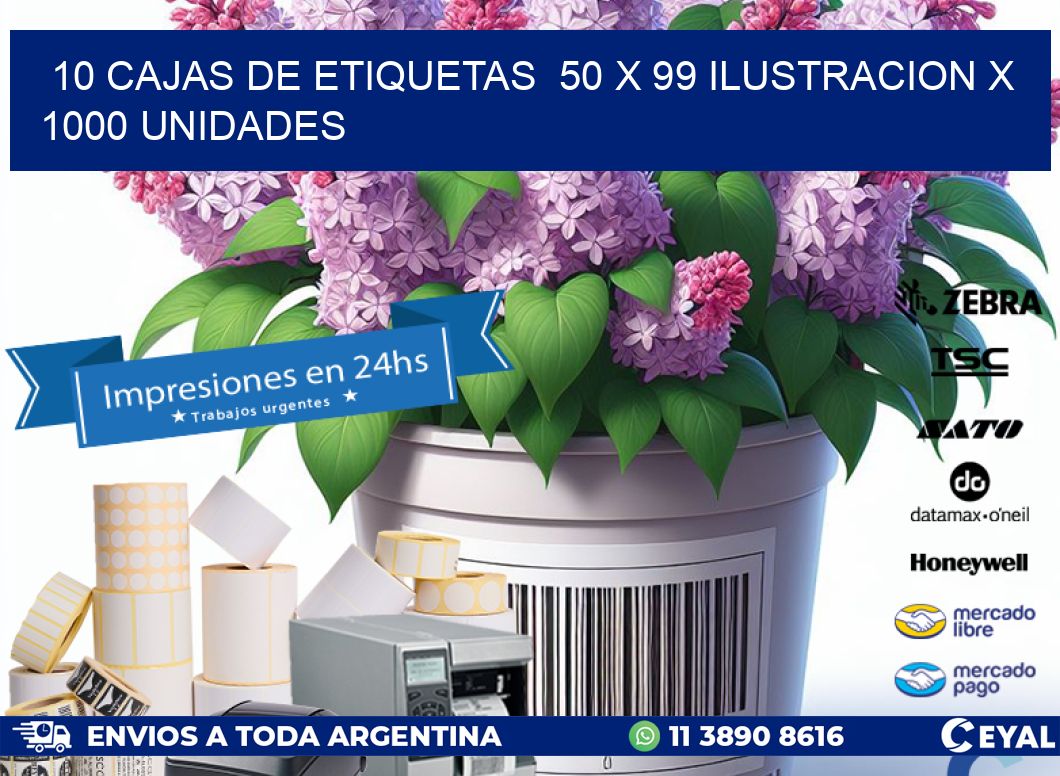 10 CAJAS DE ETIQUETAS  50 x 99 ILUSTRACION X 1000 UNIDADES