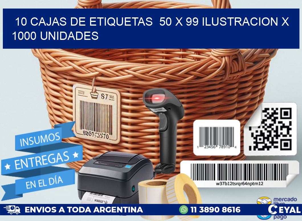 10 CAJAS DE ETIQUETAS  50 x 99 ILUSTRACION X 1000 UNIDADES