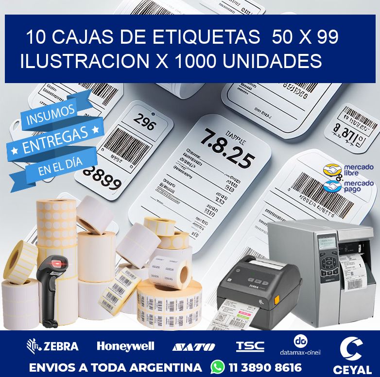 10 CAJAS DE ETIQUETAS  50 x 99 ILUSTRACION X 1000 UNIDADES