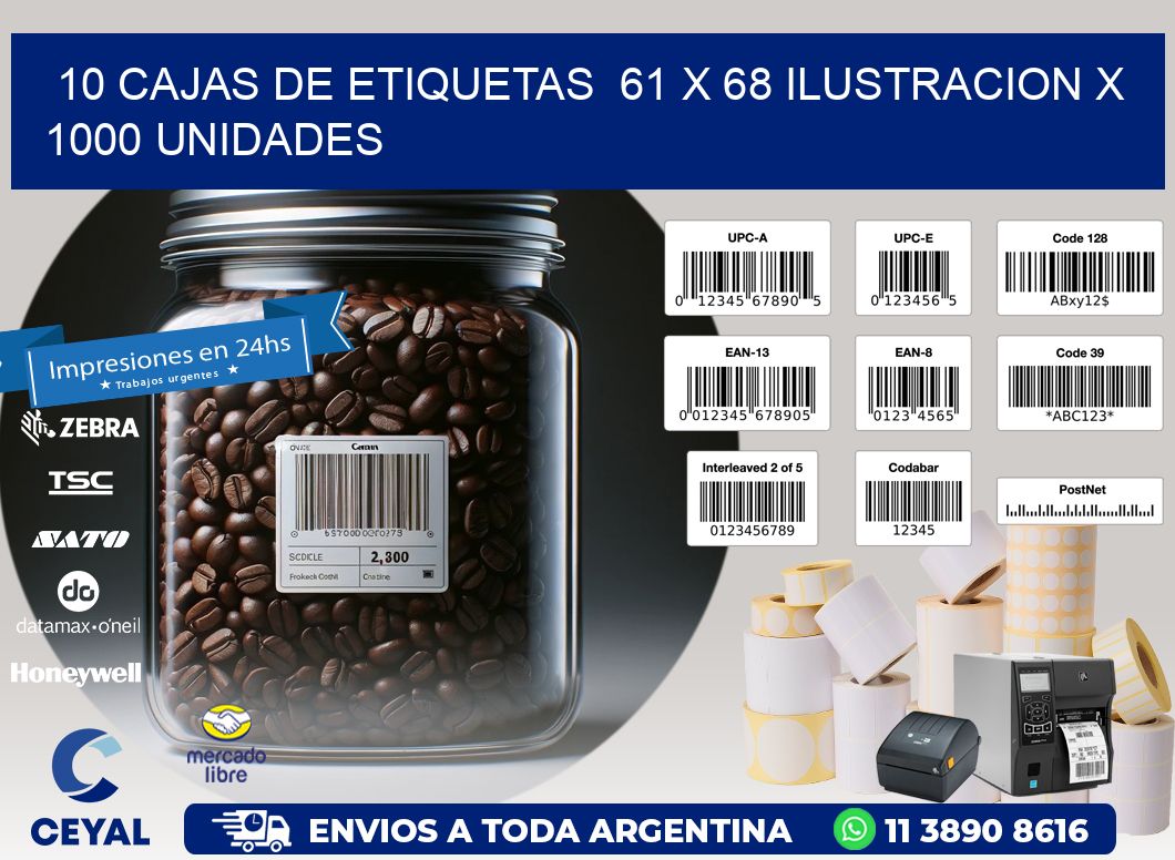 10 CAJAS DE ETIQUETAS  61 x 68 ILUSTRACION X 1000 UNIDADES