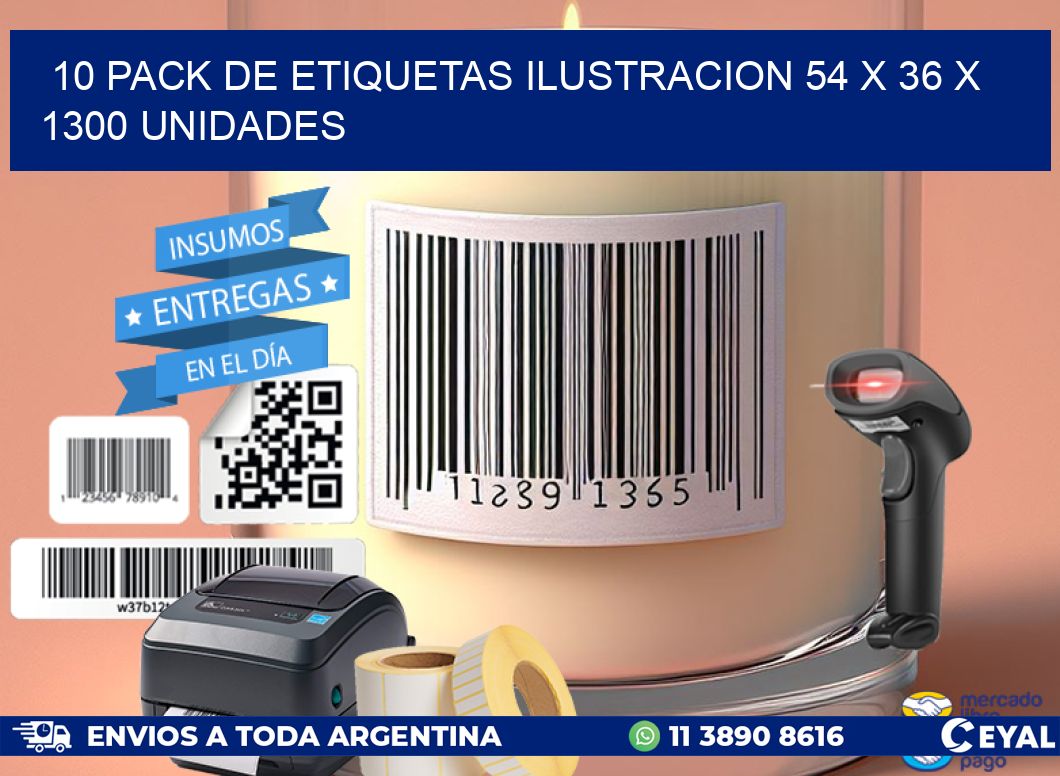 10 PACK DE ETIQUETAS ILUSTRACION 54 x 36 X 1300 UNIDADES