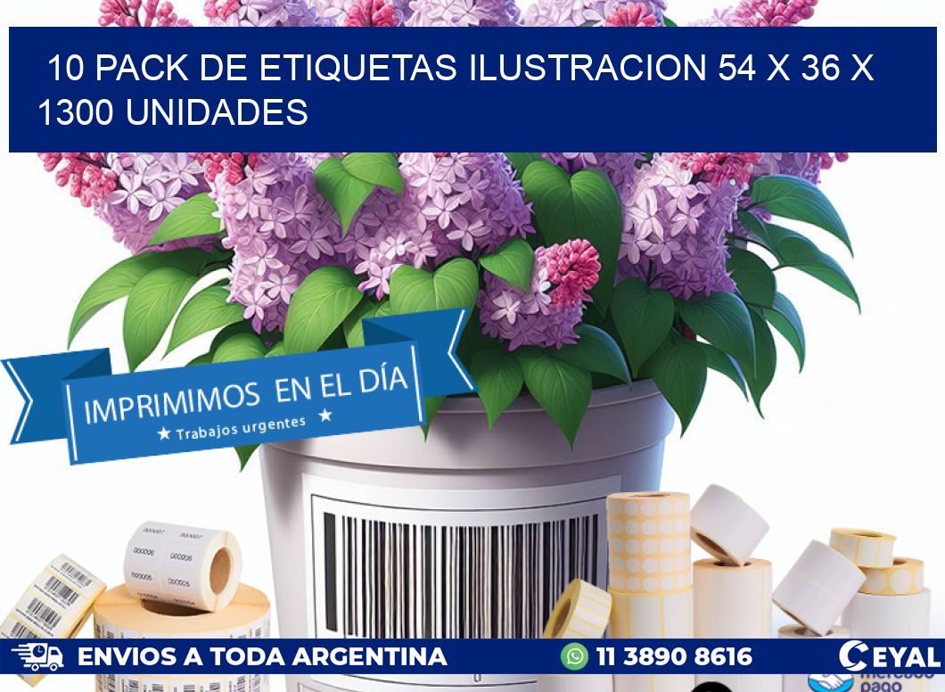 10 PACK DE ETIQUETAS ILUSTRACION 54 x 36 X 1300 UNIDADES