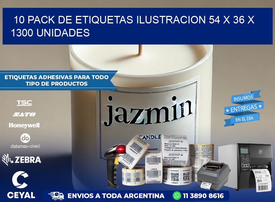 10 PACK DE ETIQUETAS ILUSTRACION 54 x 36 X 1300 UNIDADES