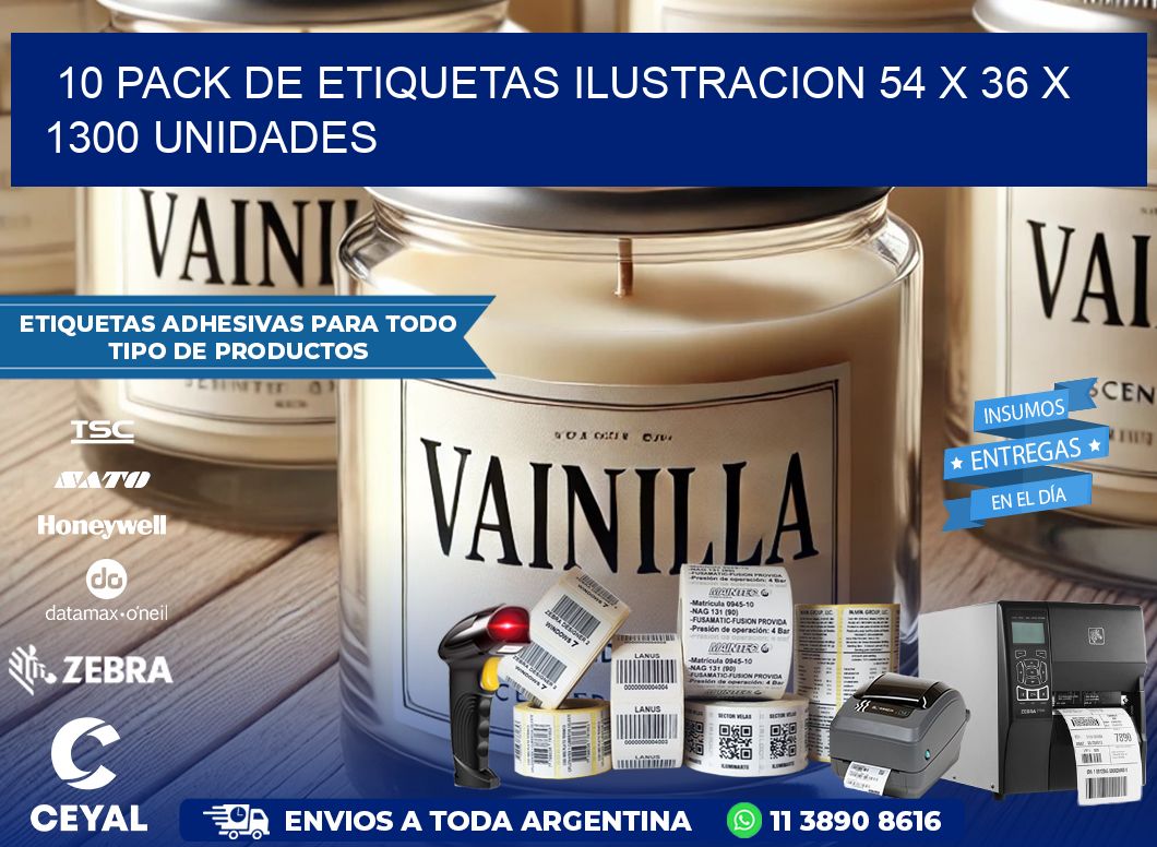 10 PACK DE ETIQUETAS ILUSTRACION 54 x 36 X 1300 UNIDADES