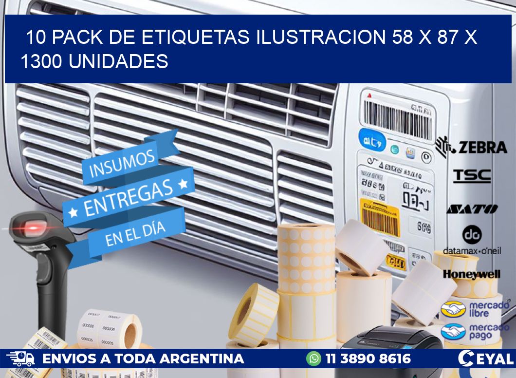 10 PACK DE ETIQUETAS ILUSTRACION 58 x 87 X 1300 UNIDADES