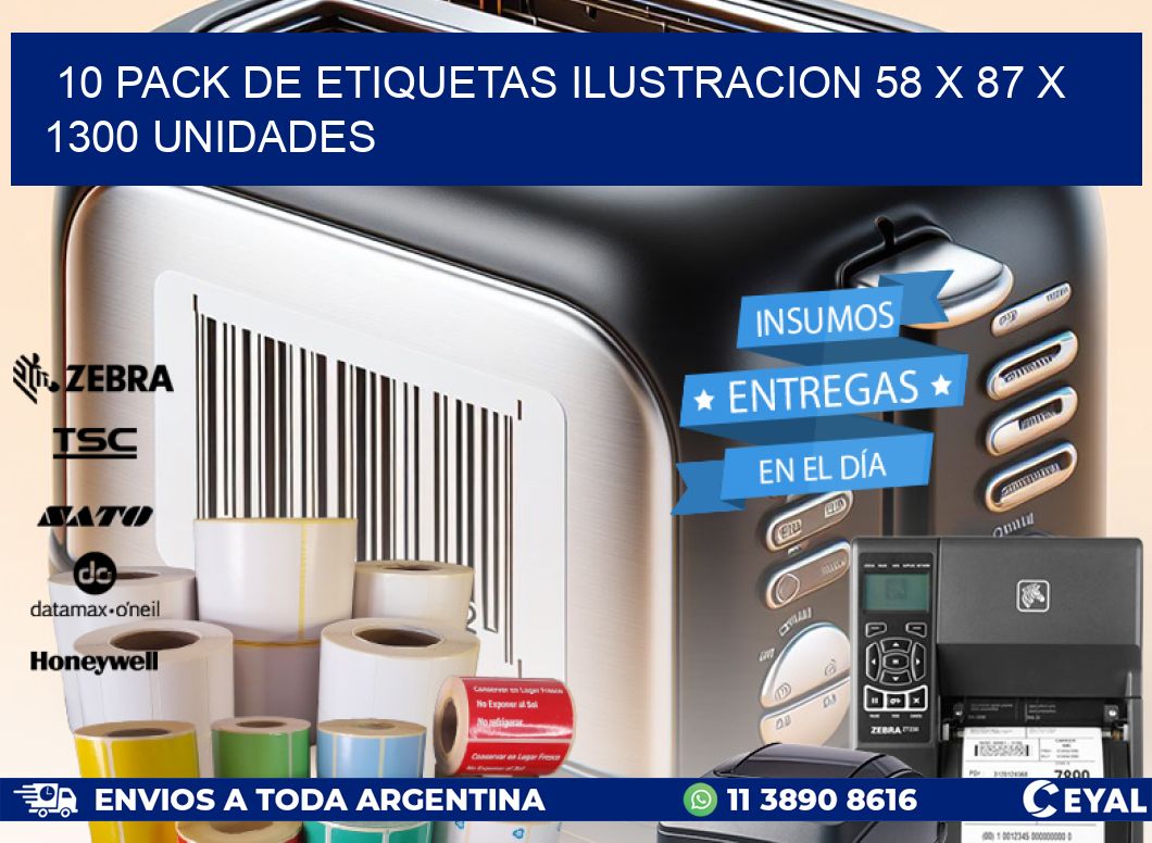 10 PACK DE ETIQUETAS ILUSTRACION 58 x 87 X 1300 UNIDADES