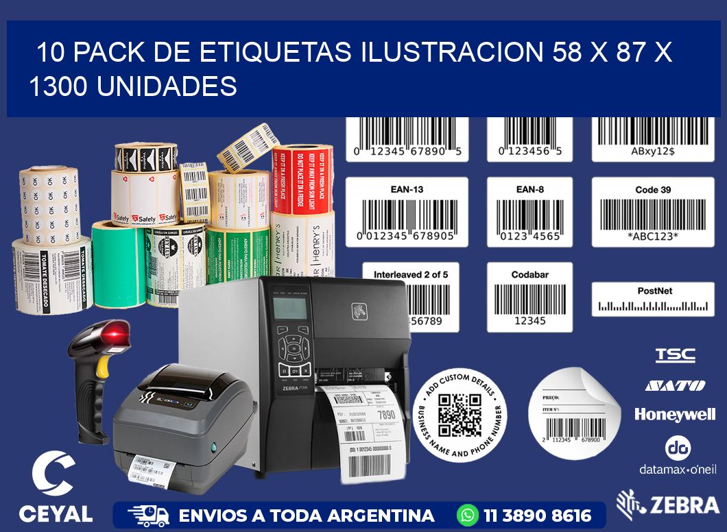 10 PACK DE ETIQUETAS ILUSTRACION 58 x 87 X 1300 UNIDADES