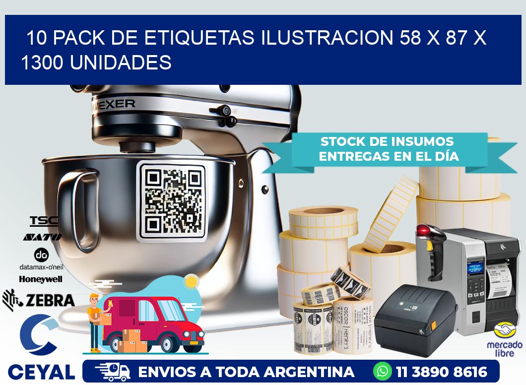 10 PACK DE ETIQUETAS ILUSTRACION 58 x 87 X 1300 UNIDADES