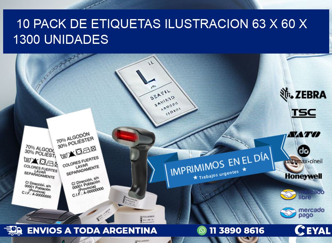 10 PACK DE ETIQUETAS ILUSTRACION 63 x 60 X 1300 UNIDADES