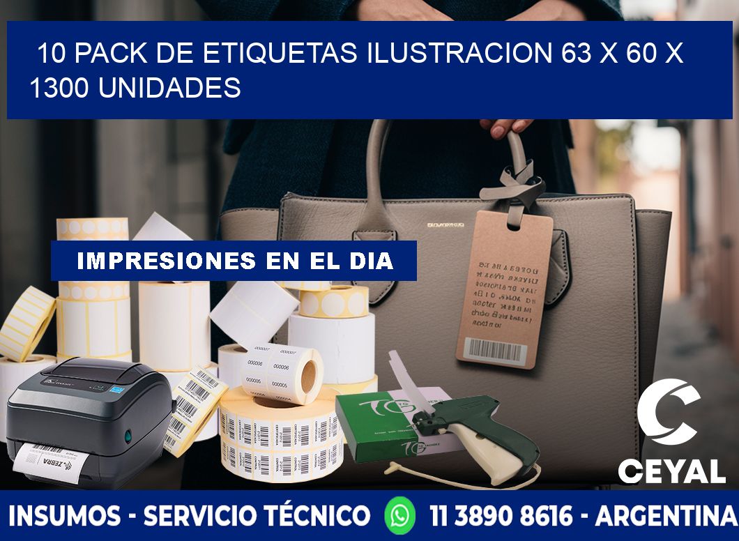 10 PACK DE ETIQUETAS ILUSTRACION 63 x 60 X 1300 UNIDADES