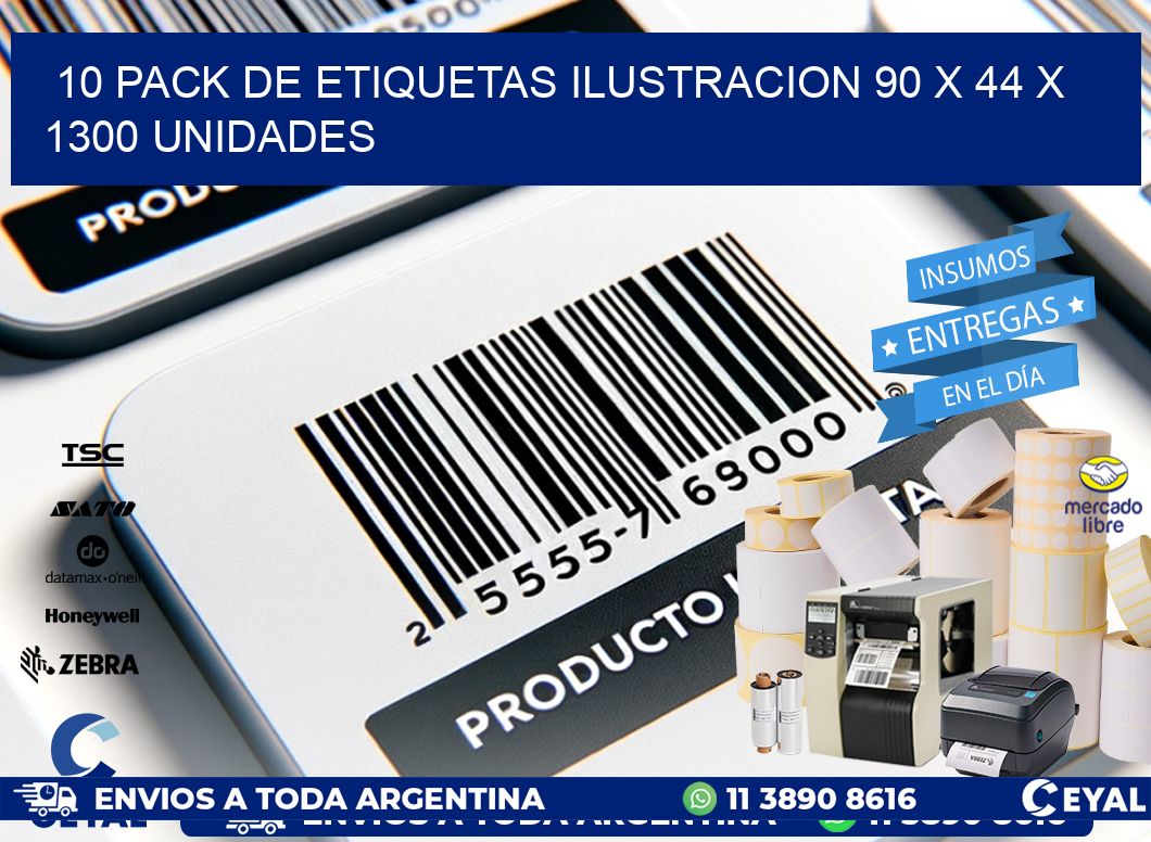 10 PACK DE ETIQUETAS ILUSTRACION 90 x 44 X 1300 UNIDADES