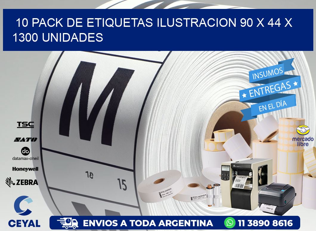 10 PACK DE ETIQUETAS ILUSTRACION 90 x 44 X 1300 UNIDADES