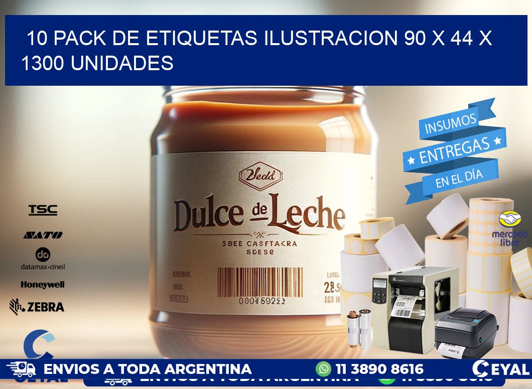 10 PACK DE ETIQUETAS ILUSTRACION 90 x 44 X 1300 UNIDADES