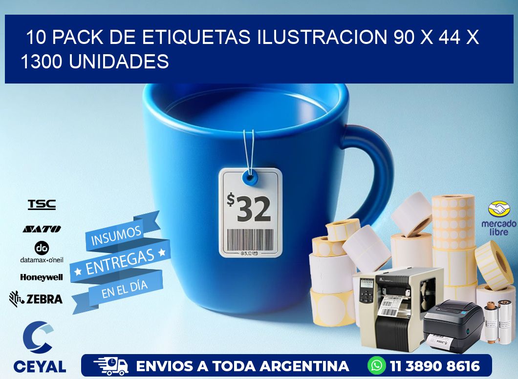 10 PACK DE ETIQUETAS ILUSTRACION 90 x 44 X 1300 UNIDADES