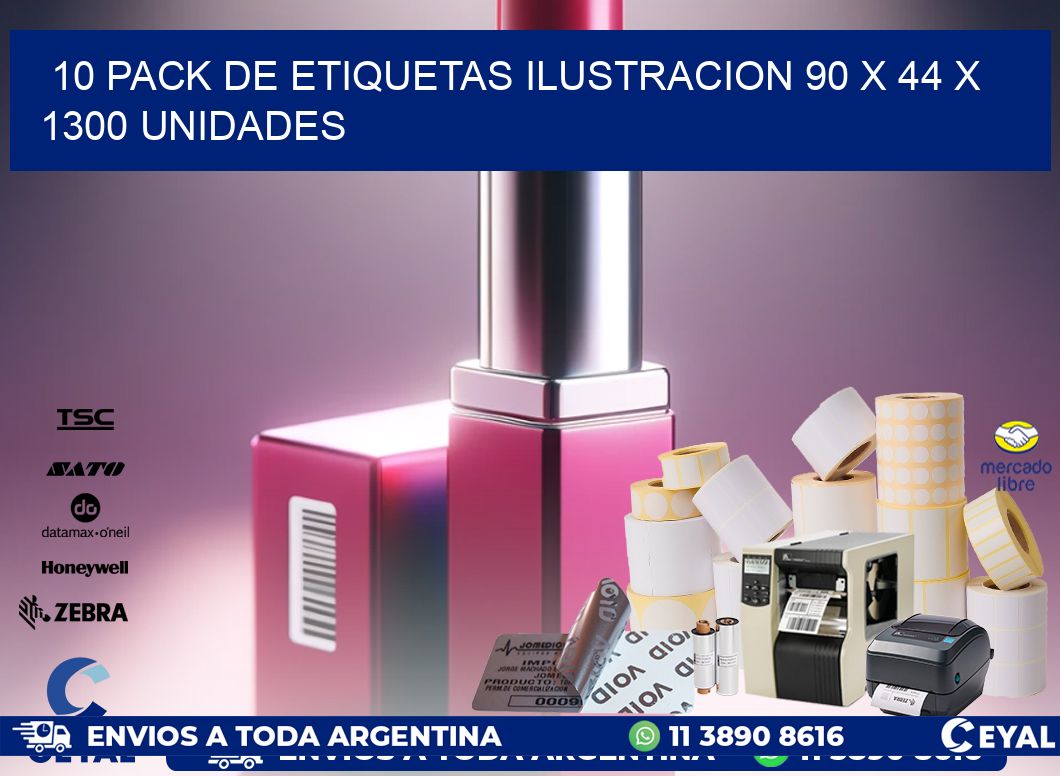 10 PACK DE ETIQUETAS ILUSTRACION 90 x 44 X 1300 UNIDADES