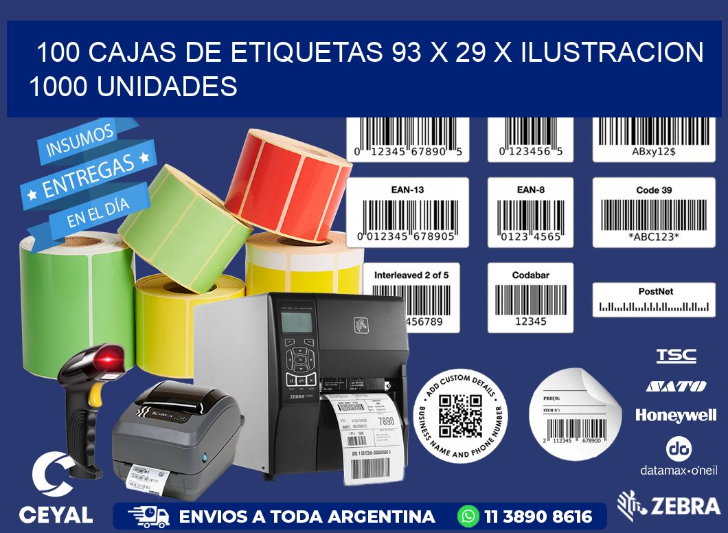 100 CAJAS DE ETIQUETAS 93 x 29 X ILUSTRACION 1000 UNIDADES