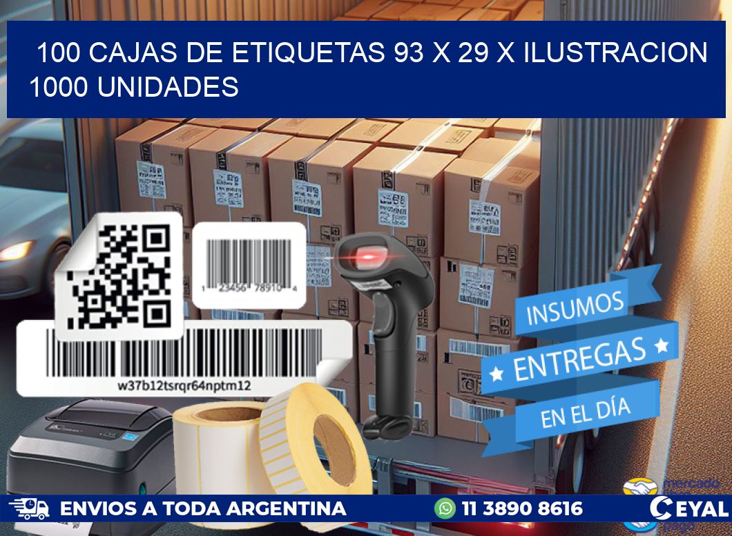 100 CAJAS DE ETIQUETAS 93 x 29 X ILUSTRACION 1000 UNIDADES