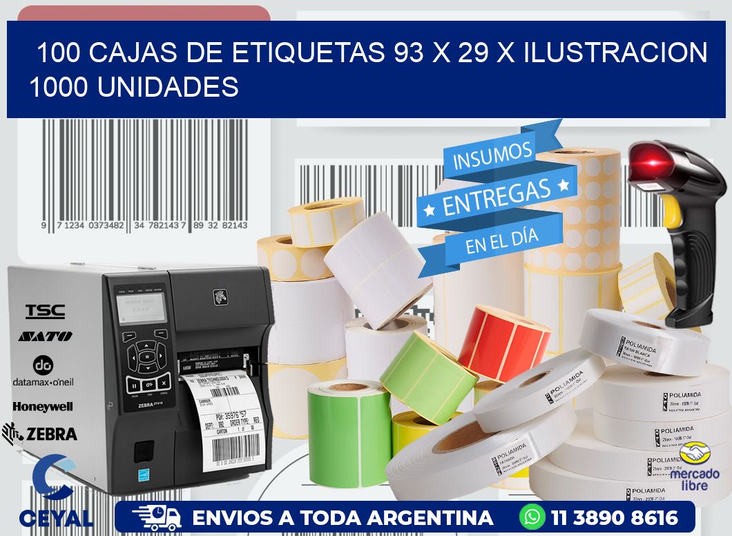 100 CAJAS DE ETIQUETAS 93 x 29 X ILUSTRACION 1000 UNIDADES