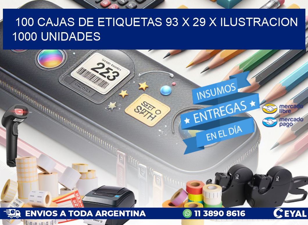 100 CAJAS DE ETIQUETAS 93 x 29 X ILUSTRACION 1000 UNIDADES