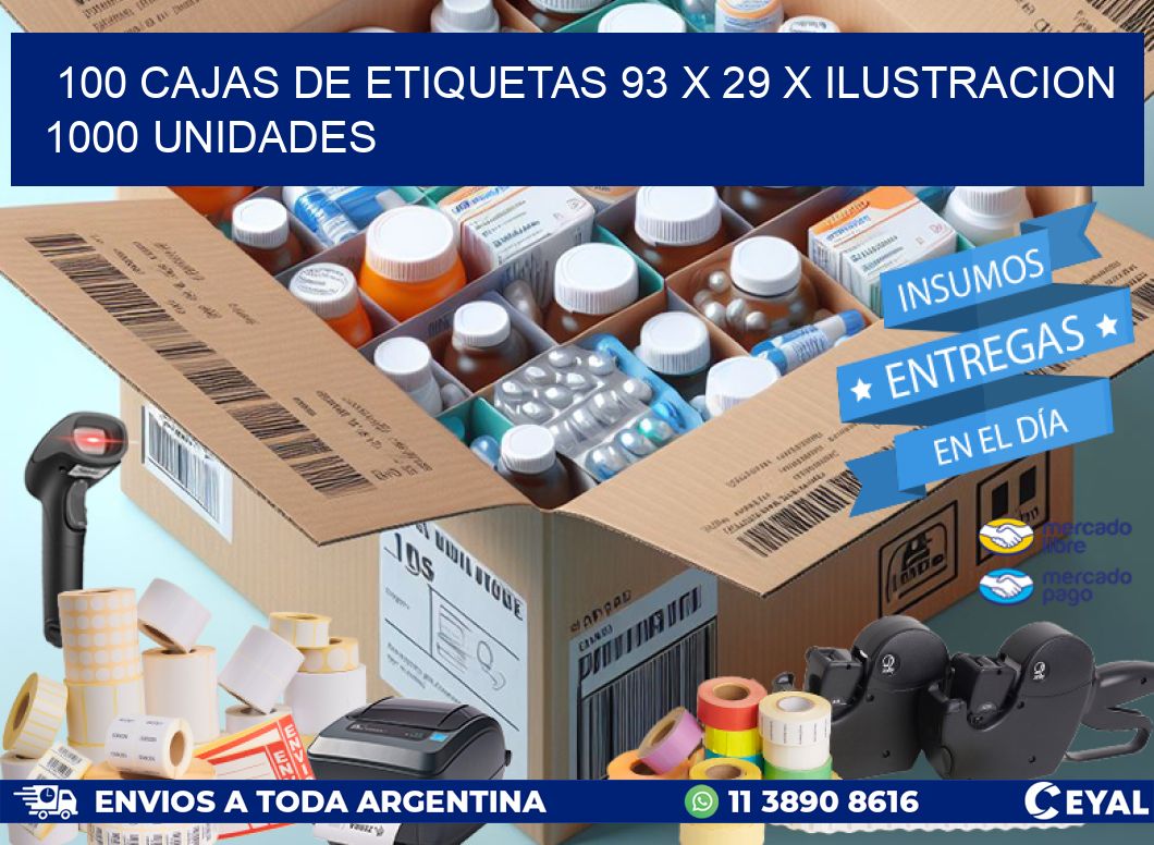 100 CAJAS DE ETIQUETAS 93 x 29 X ILUSTRACION 1000 UNIDADES