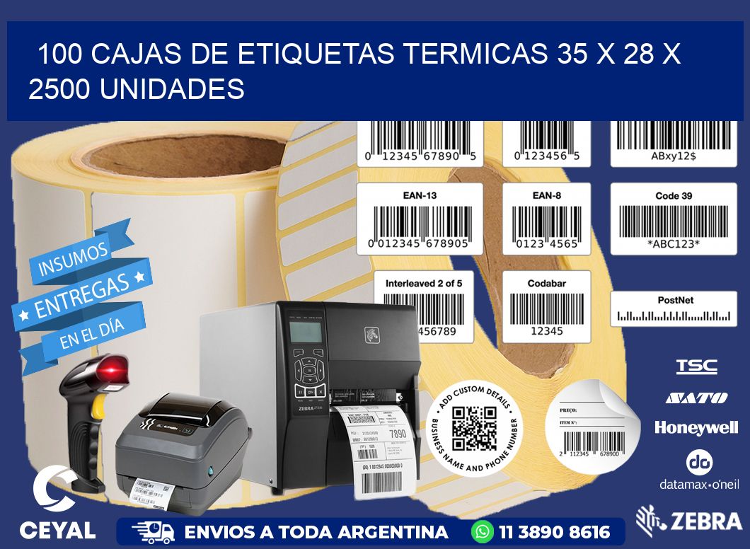 100 CAJAS DE ETIQUETAS TERMICAS 35 x 28 X 2500 UNIDADES