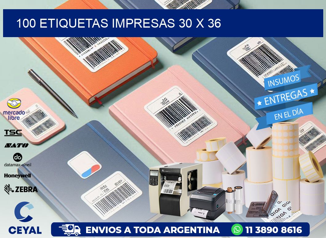 100 ETIQUETAS IMPRESAS 30 x 36