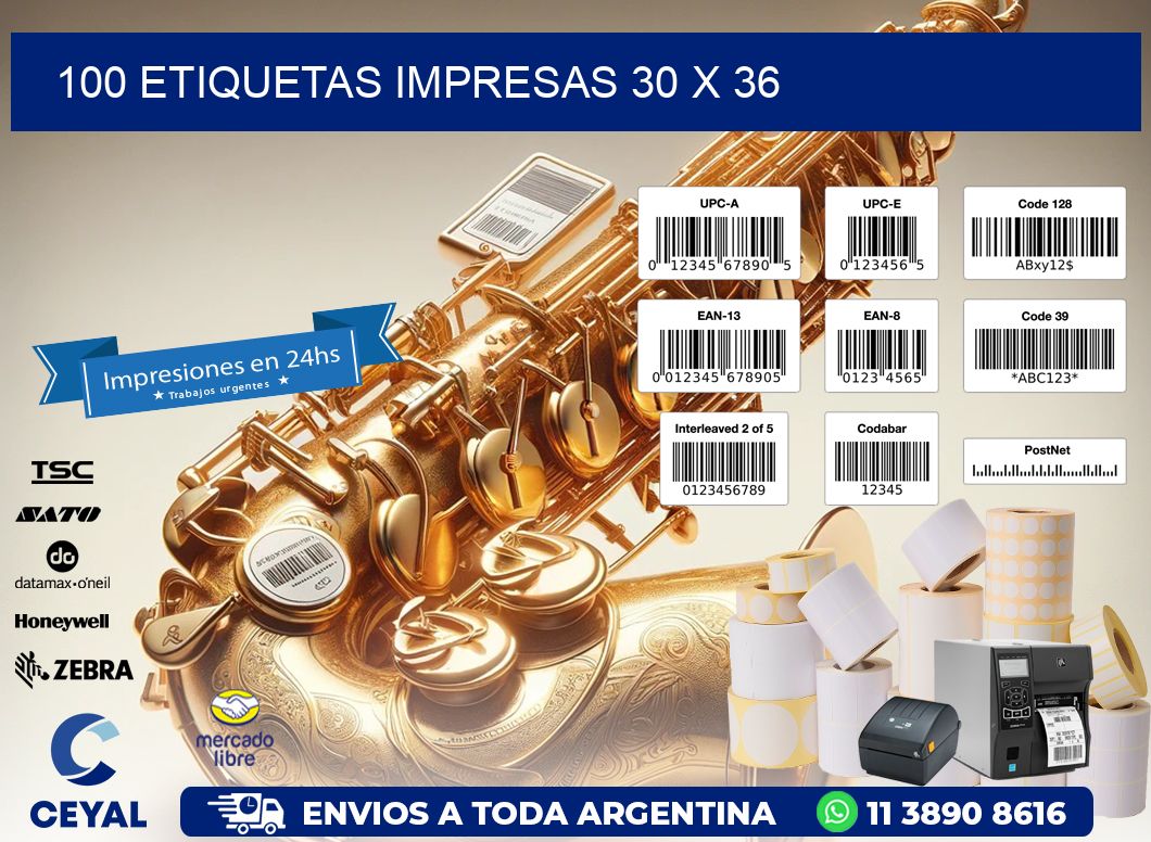 100 ETIQUETAS IMPRESAS 30 x 36