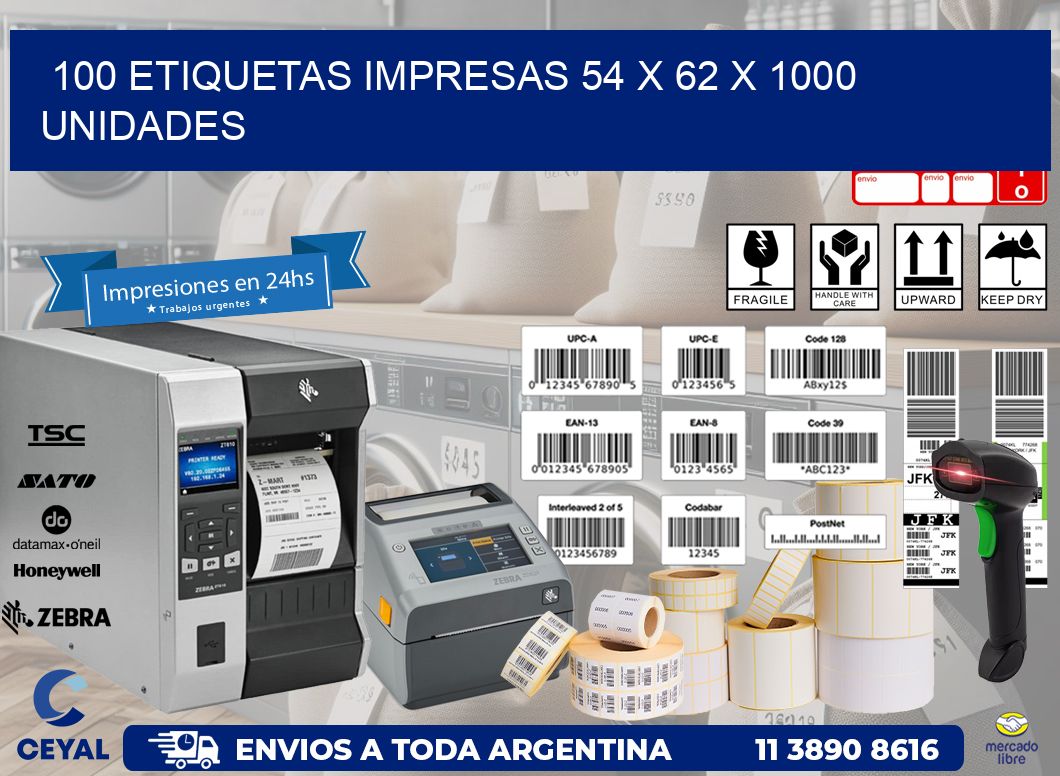 100 ETIQUETAS IMPRESAS 54 x 62 X 1000 UNIDADES