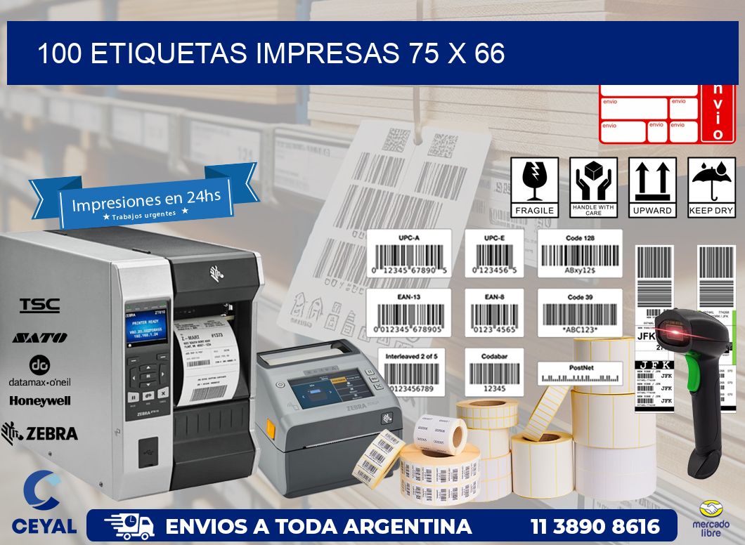 100 ETIQUETAS IMPRESAS 75 x 66