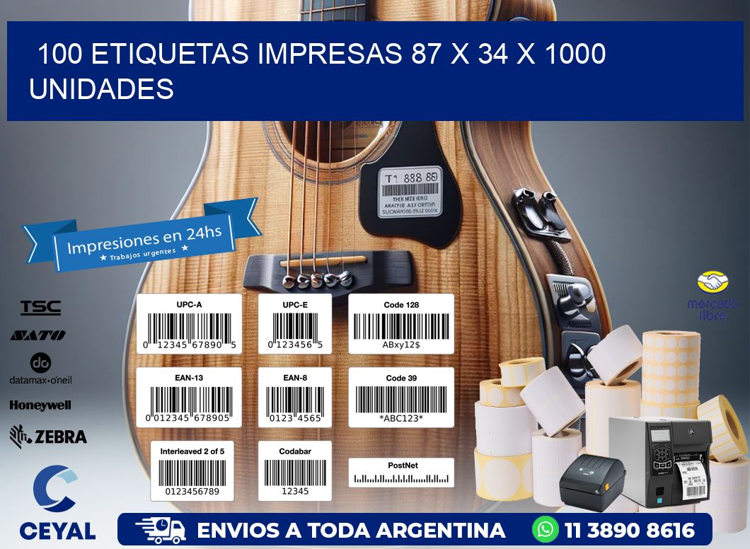 100 ETIQUETAS IMPRESAS 87 x 34 X 1000 UNIDADES