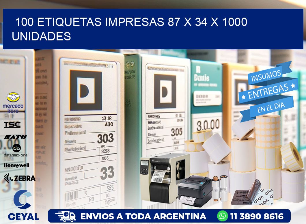 100 ETIQUETAS IMPRESAS 87 x 34 X 1000 UNIDADES