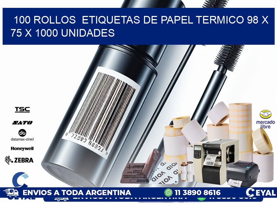 100 ROLLOS  ETIQUETAS DE PAPEL TERMICO 98 x 75 X 1000 UNIDADES