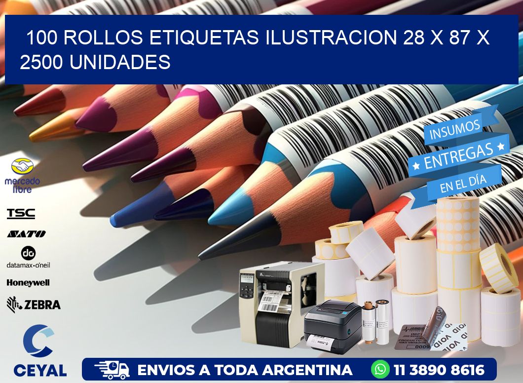 100 ROLLOS ETIQUETAS ILUSTRACION 28 x 87 X 2500 UNIDADES