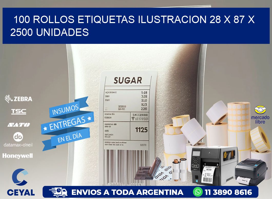 100 ROLLOS ETIQUETAS ILUSTRACION 28 x 87 X 2500 UNIDADES