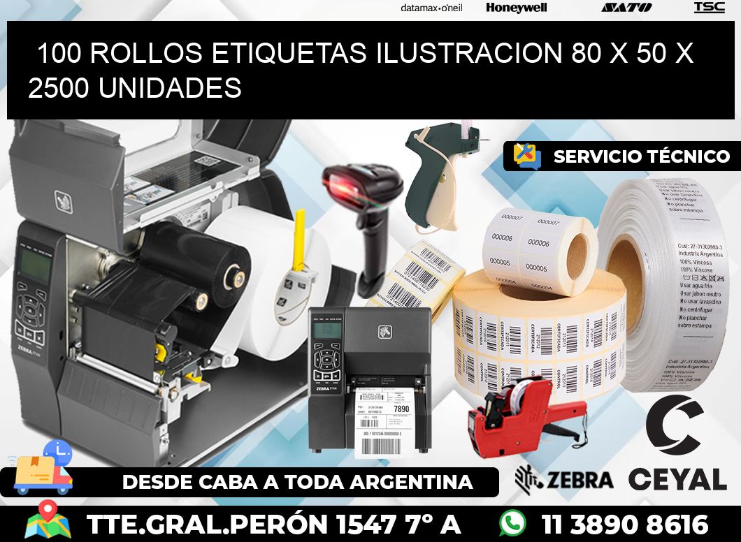 100 ROLLOS ETIQUETAS ILUSTRACION 80 x 50 X 2500 UNIDADES